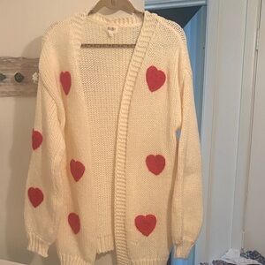 BiBi Cream Cardigan with Red Heart Accents
